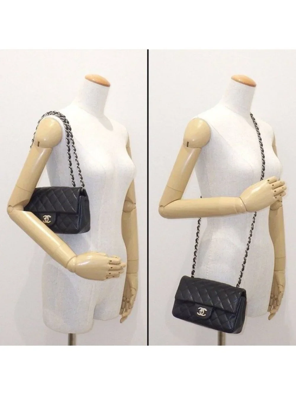 Chanel Shoulder Bag Quilted 20 Mini Classic Black Caviar Leather